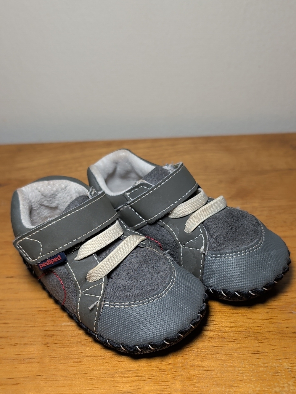 Pediped Dani Originals Leather Sole Shoe Gray Hook & Loop Toddler Boy Size 5